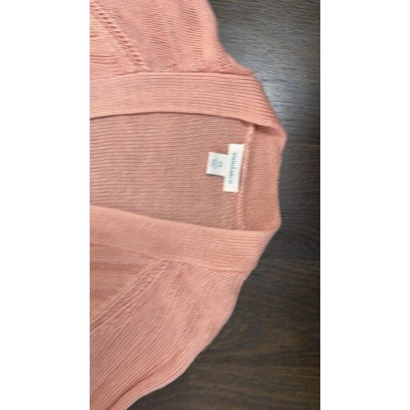 Sundance Open Front Lightweight Cardigan Linen Coral Pink Pointelle PS - Picture 4 of 5
